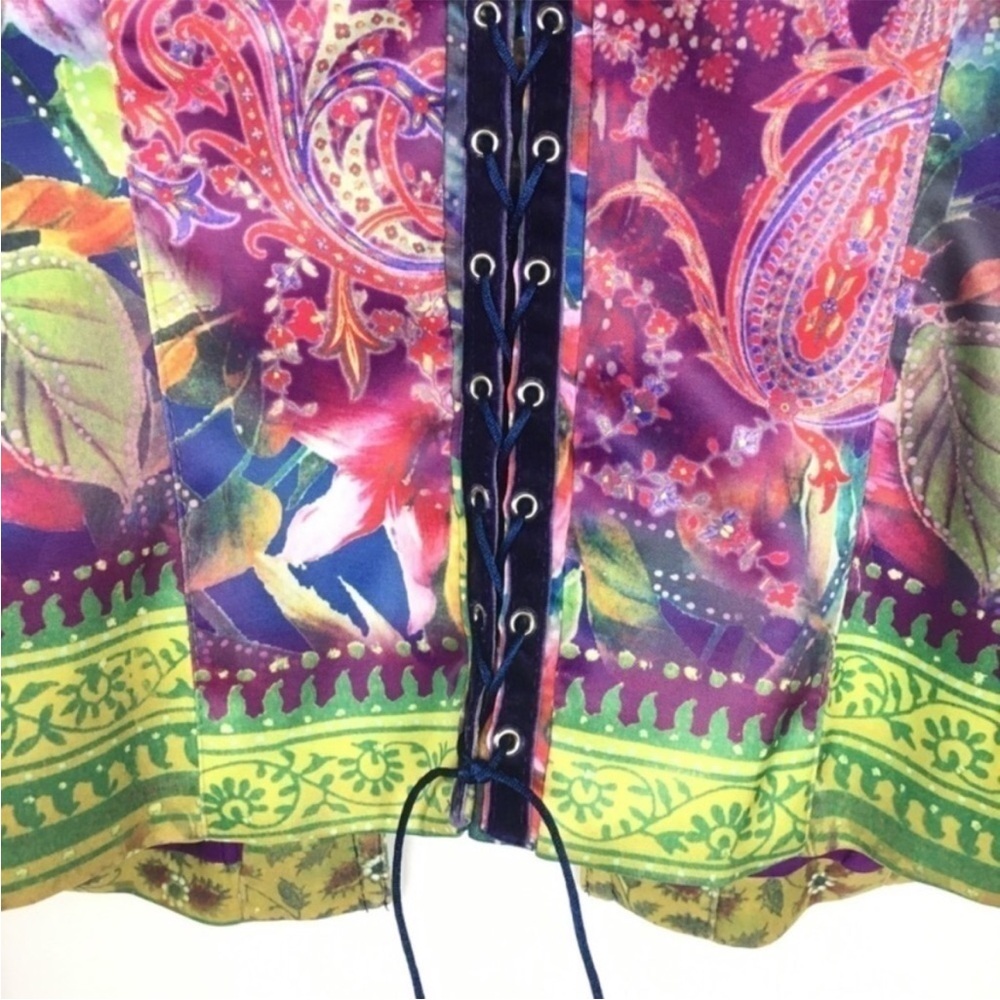 BOHO CHIC Jacket Ruffle Abstract Lace Up Rocker Western Rodeo Velour Size 12 - Picture 5 of 9